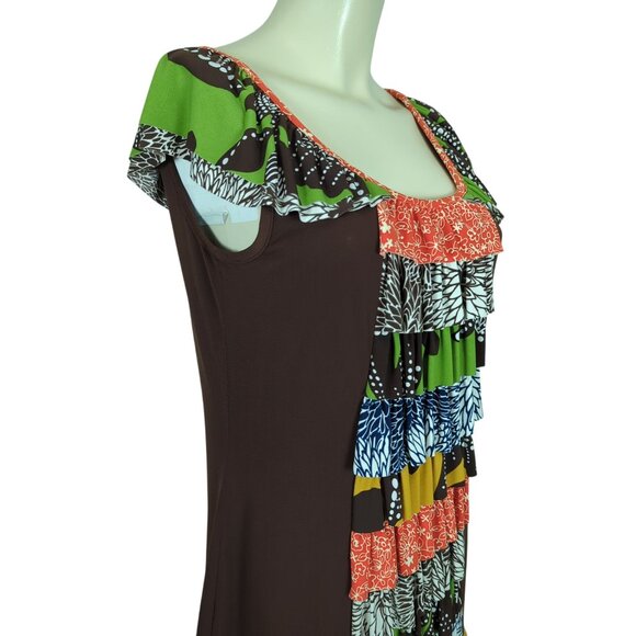 Uncle Frank Multicolor Ruffle Cap Sleeve ruffled tiered front bohemian dress M - Picture 8 of 16